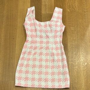 Pink and White Houndstooth Dress